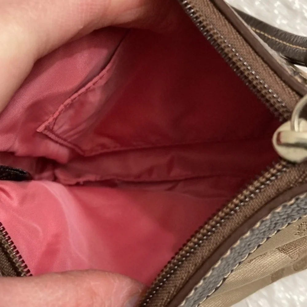 Coach carriage brown wristlet bag